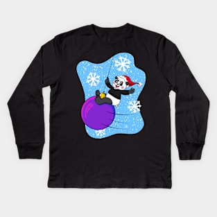 Christmas Santa Panda Wrecking Bauble Kids Long Sleeve T-Shirt